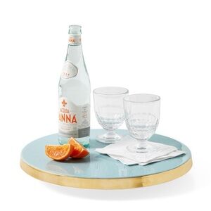 *RARE* Serena & Lily Aqua and Gold Round Serving Tray